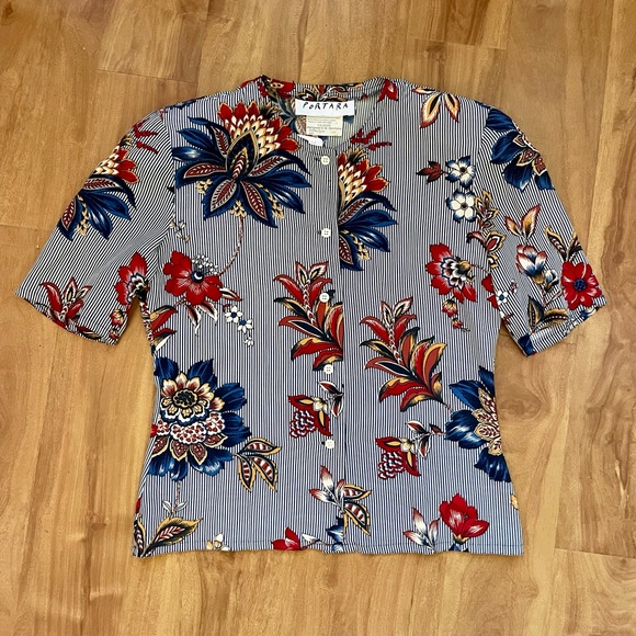 West German 2 Piece Floral Print 'Portara' Pleated Midi Skirt & Blouse Set - Picture 15 of 16